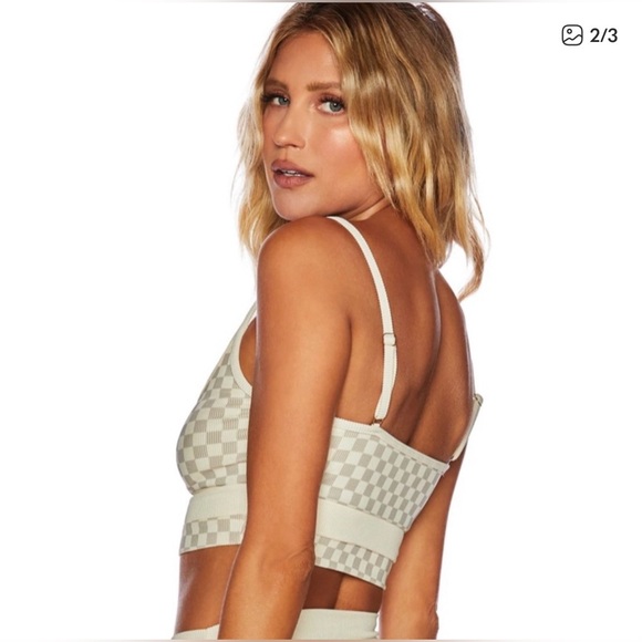 NWOT Beach Riot Eva Bikini in Tan Checkered Top M and Bottoms L High Waisted Set - Picture 8 of 15